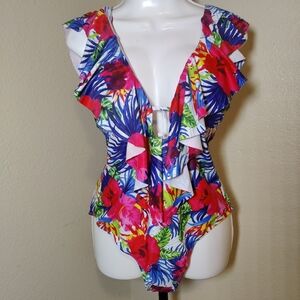 SPORLIKE Women One Piece Swimsuit V-Neck Ruffle Bathing Suit Padded Monokini